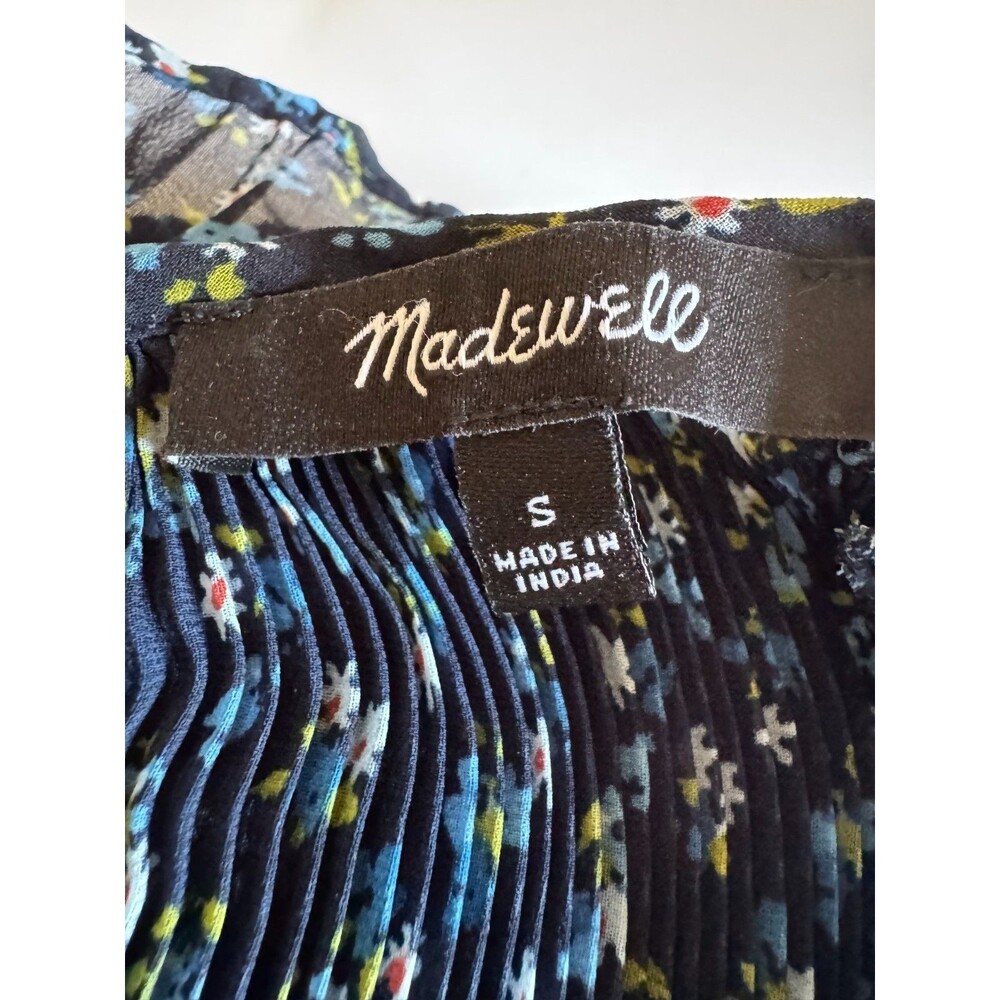 MADEWELL Crinkle Georgette Mini Dress Floral Small Blue Chiffon Long Sleeve